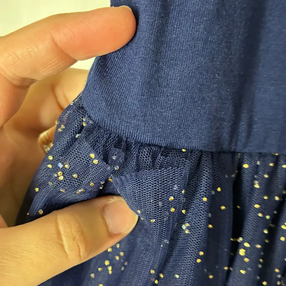 Knitworks Dark Blue Sparkly Tulle Tank Top Dress Girls 16 **FLAW